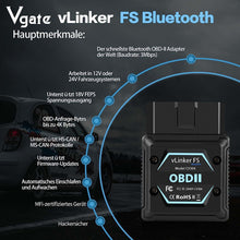 Lade das Bild in den Galerie-Viewer, Vgate vLinker FS Bluetooth OBD2 Diagnosegerät Adapter für iOS, Android & Windows