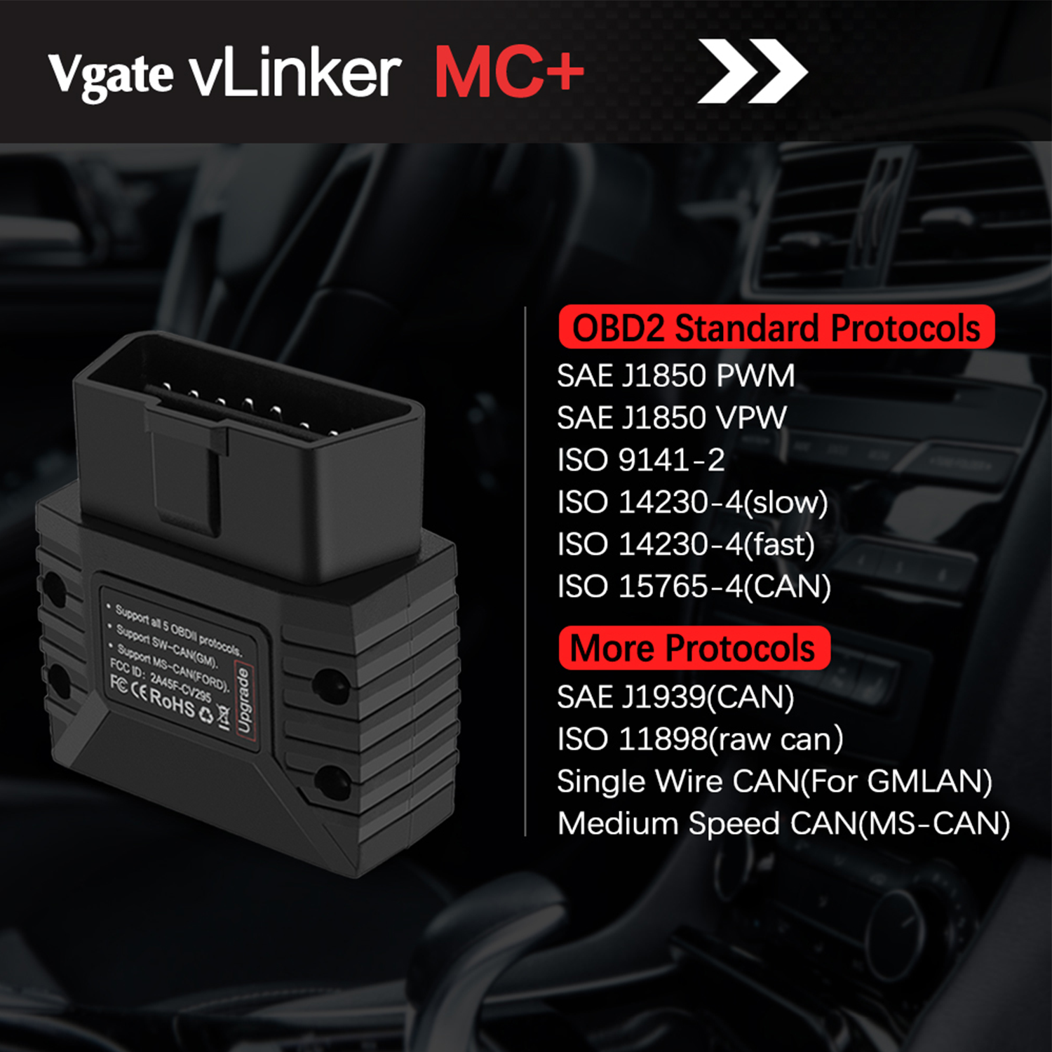 V-gate VLinker C OBDII Bluetooth Adapter Car Wireless OBD2 Scanner